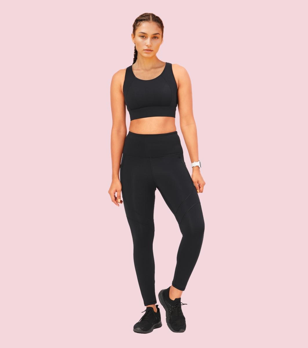 Enamor A610 Women's Quick Dry High Waist Workout Leggings with Elasticated Waistband - Jet Black