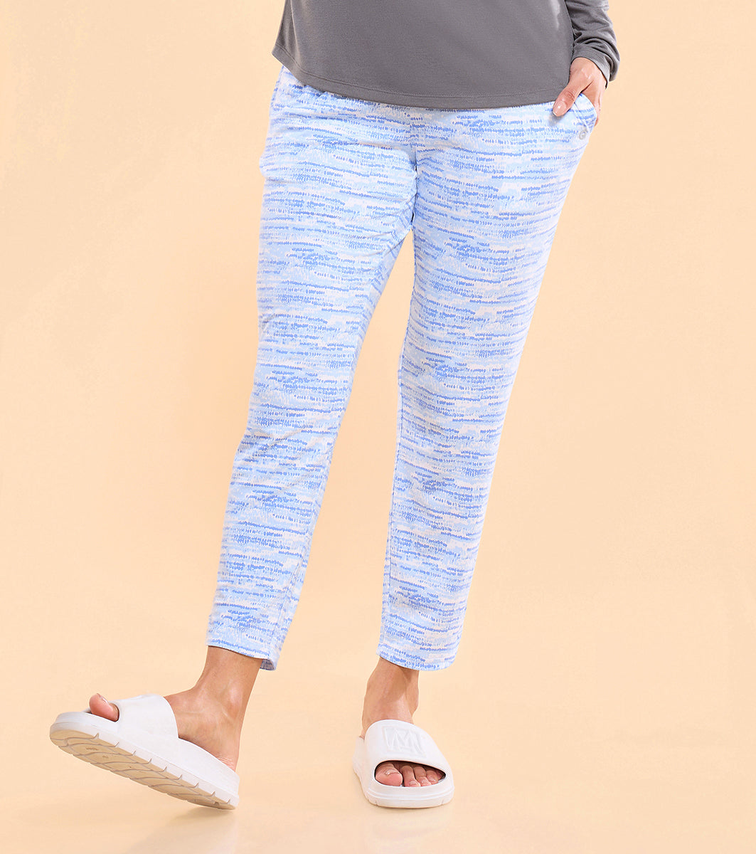 Enamor Essentials E048 Printed Tapered Lounge Pants With Self Fabric Drawstring With Metal Ends