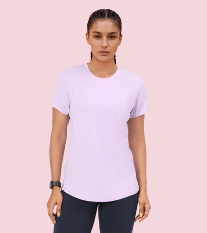 Enamor A313 Women Active Panel Quick Dry Relaxed Fit, Regular Length Workout T-Shirt - Orchid Bloom