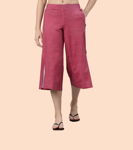 Enamor Culotte Pants For Women | Crop Length Culottes With Smart Side Slits | Black Pixie Aop