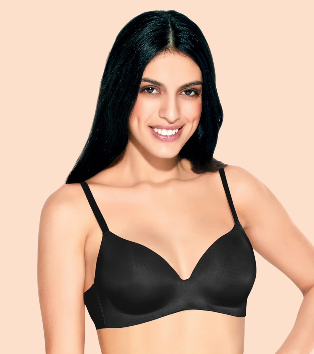 Enamor InvisiBra F084 Seamless Ultra Smoothening with Invisible Edges T-Shirt Bra - Padded Wirefree Medium Coverage - Black