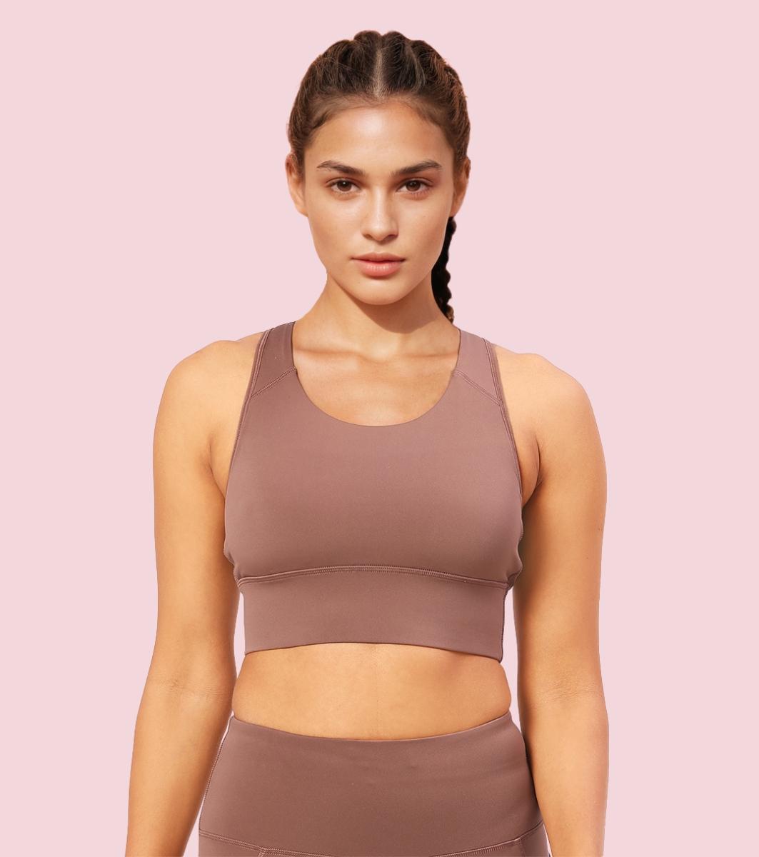 Enamor A202 Medium Impact Quick Dry Longline Workout Sports Bra - Nutmeg