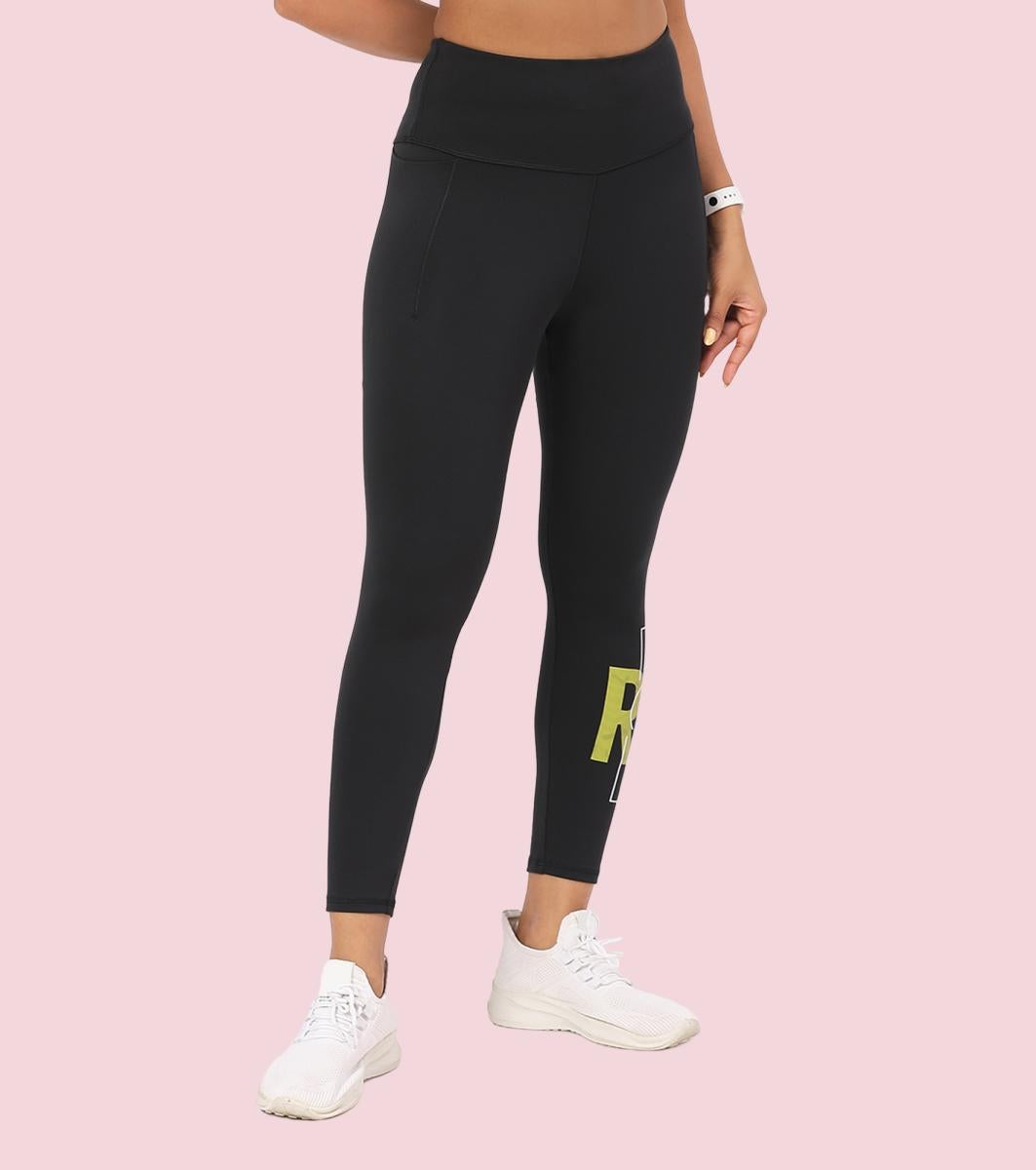 Enamor A606 Women's High Waist Workout Leggings with Elasticated Waistband - Jetblack Run Faster