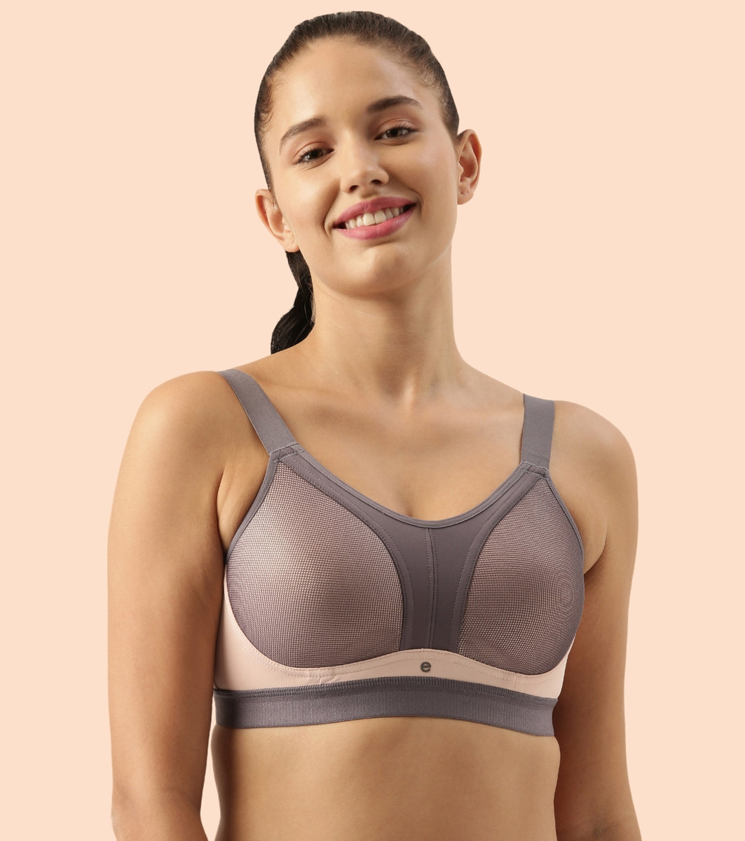 Enamor Agion SB25 Y-panel for Bounce Control High-Impact Sports Bra for Women- Full Coverage, Padded and Wirefree - Pearl