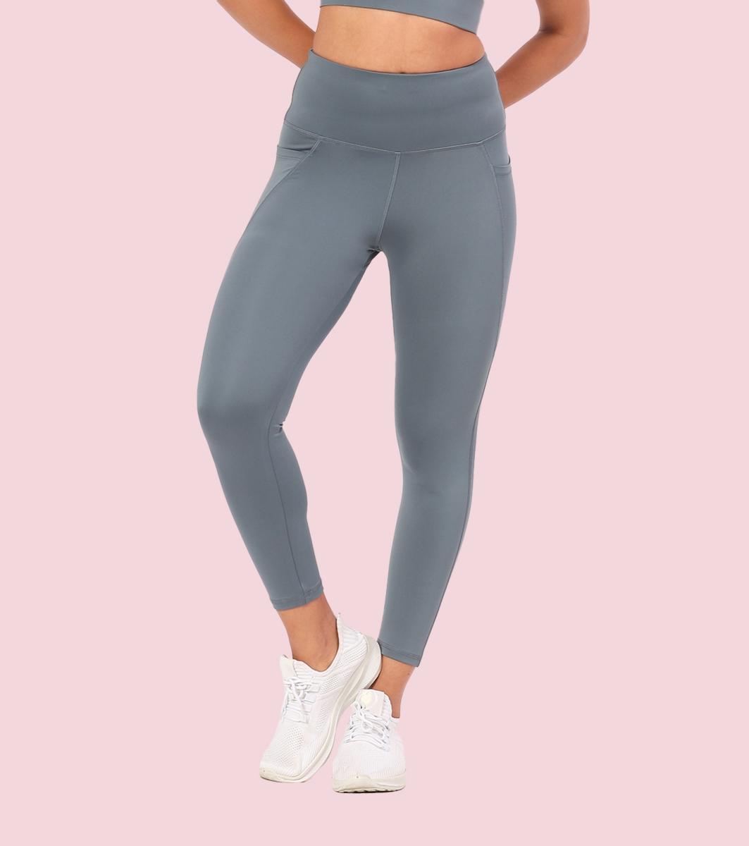 Enamor A605 Basic Quick Dry High Waist Basic Workout Leggings with Elasticated Waistband - Cloud Grey