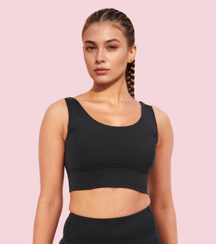 Enamor A206 Women's Criss Cross High Impact Long Line Sports Bra - High Support, Padded, High Coverage, Non-Wired - Jet Black