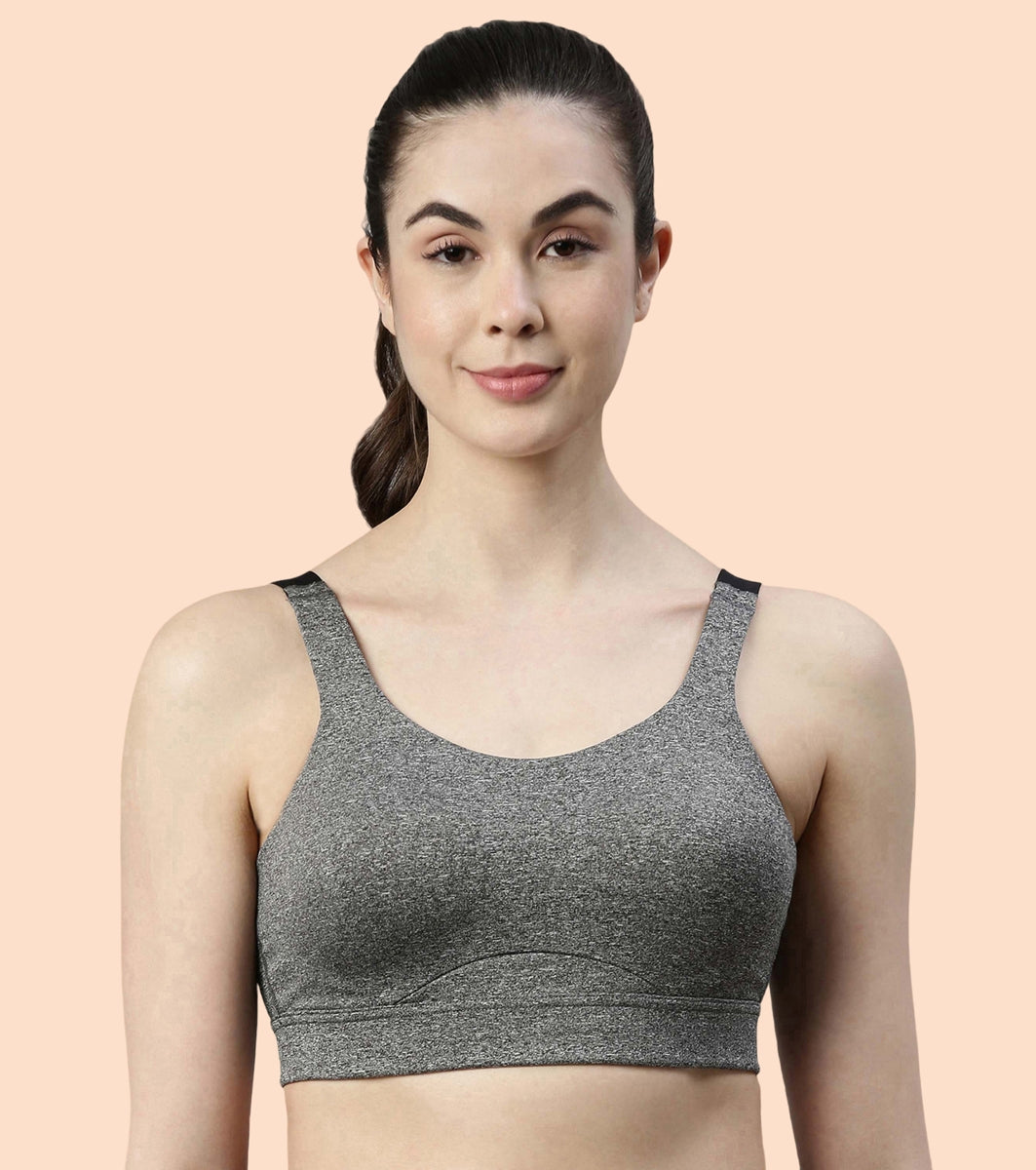 Enamor Agion SB18 Convertible Back High-Impact Sports Bra for Women- Full Coverage, Padded and Wirefree - Black