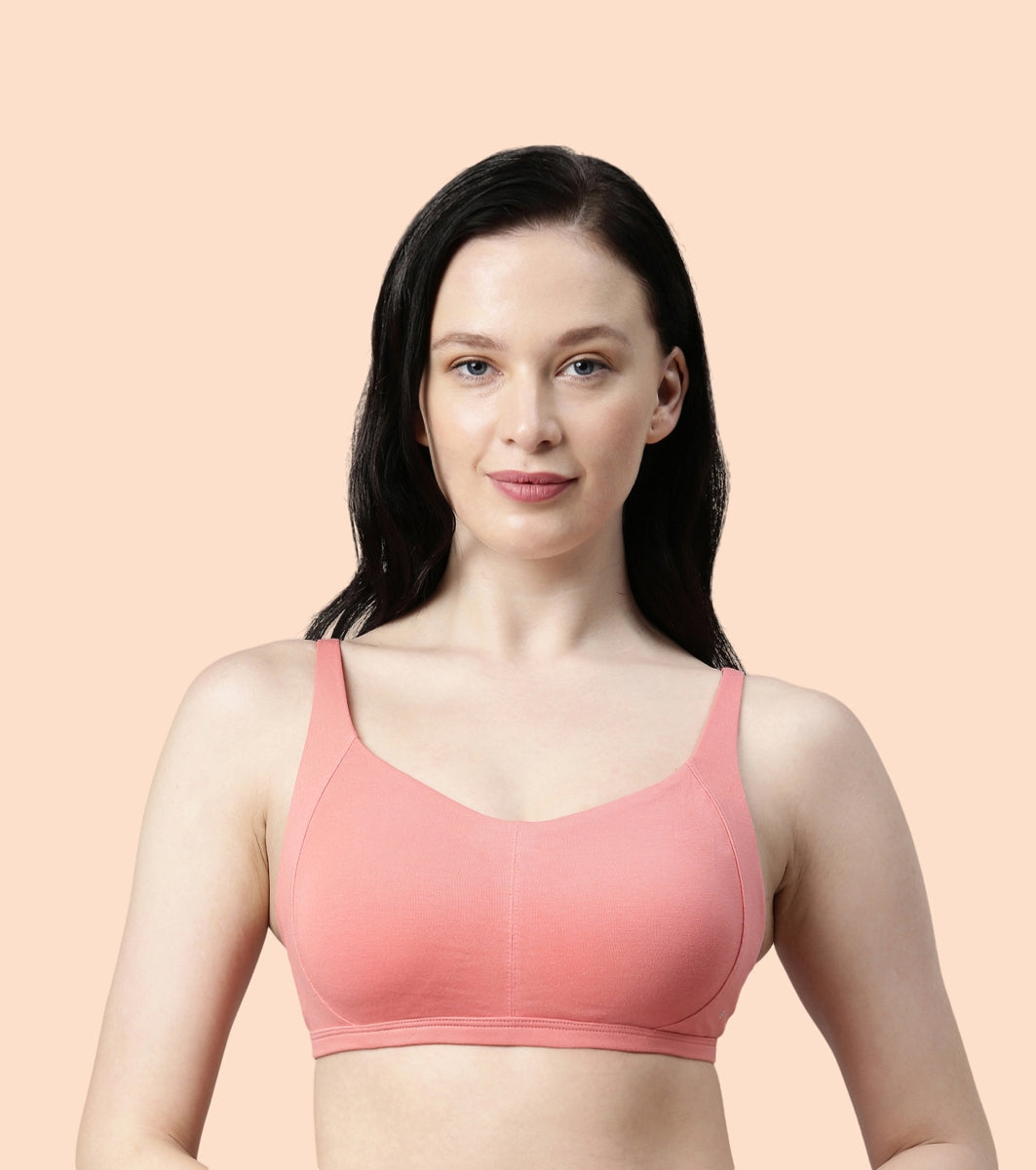 Enamor Intellifresh A058 Eco-antimicrobial Cotton Minimizer Bra for Women- Full Coverage, Padded and Wirefree - Peach Blossom