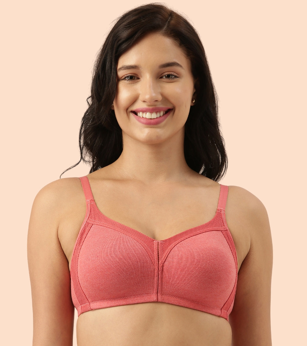 Enamor Fab-Cool AB75 M-frame Jiggle Control Full Support Stretch Cotton Bra for Women- Full Coverage, Non Padded and Wirefree - Tomato Melange