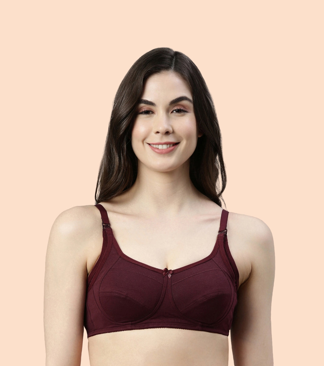 Enamor Eco-Melange MT02 Sectioned Lift and Support Cotton Nursing Bra for Women- High Coverage, Non Padded and Wirefree - Grape Wine