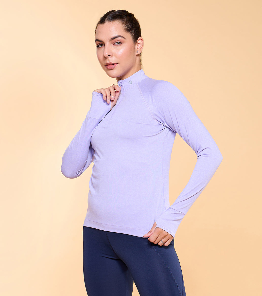 Enamor A310 Long Sleeve Troyer T-Shirt With Thumbhole