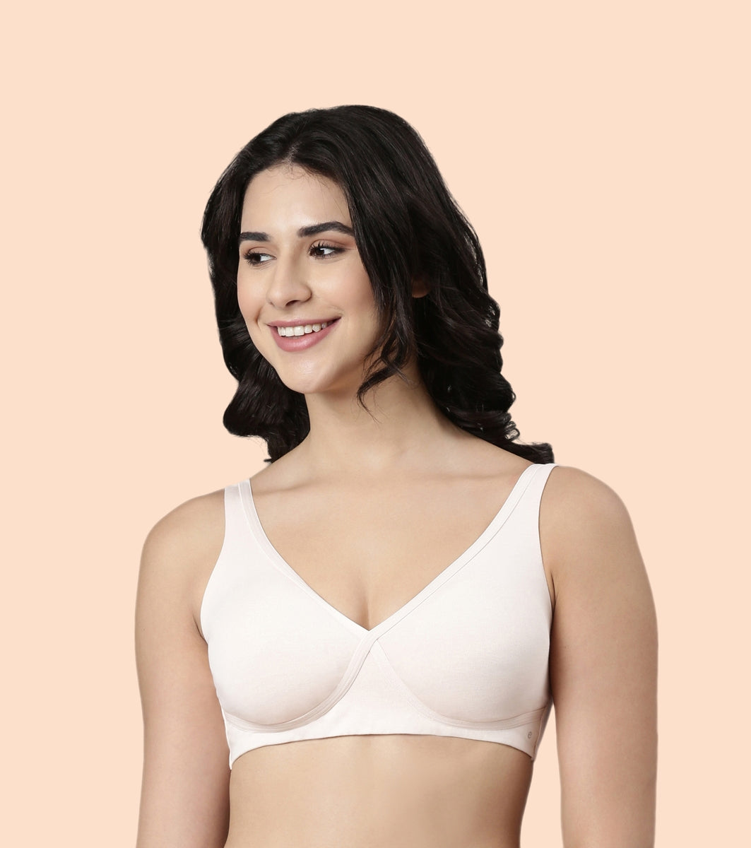 Enamor BambooBliss A076 Ultimate Softness Innovation Bamboo Cotton Lounge Slip-on T-shirt Bra for Women with Removable Pads- High Coverage, Padded and Wirefree