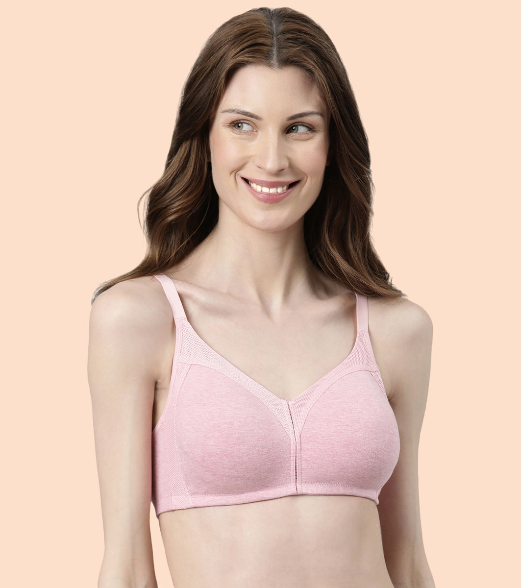 Enamor Fab-Cool AB75 M-frame Jiggle Control Full Support Stretch Cotton Bra for Women- Full Coverage, Non Padded and Wirefree - Orchid Melange