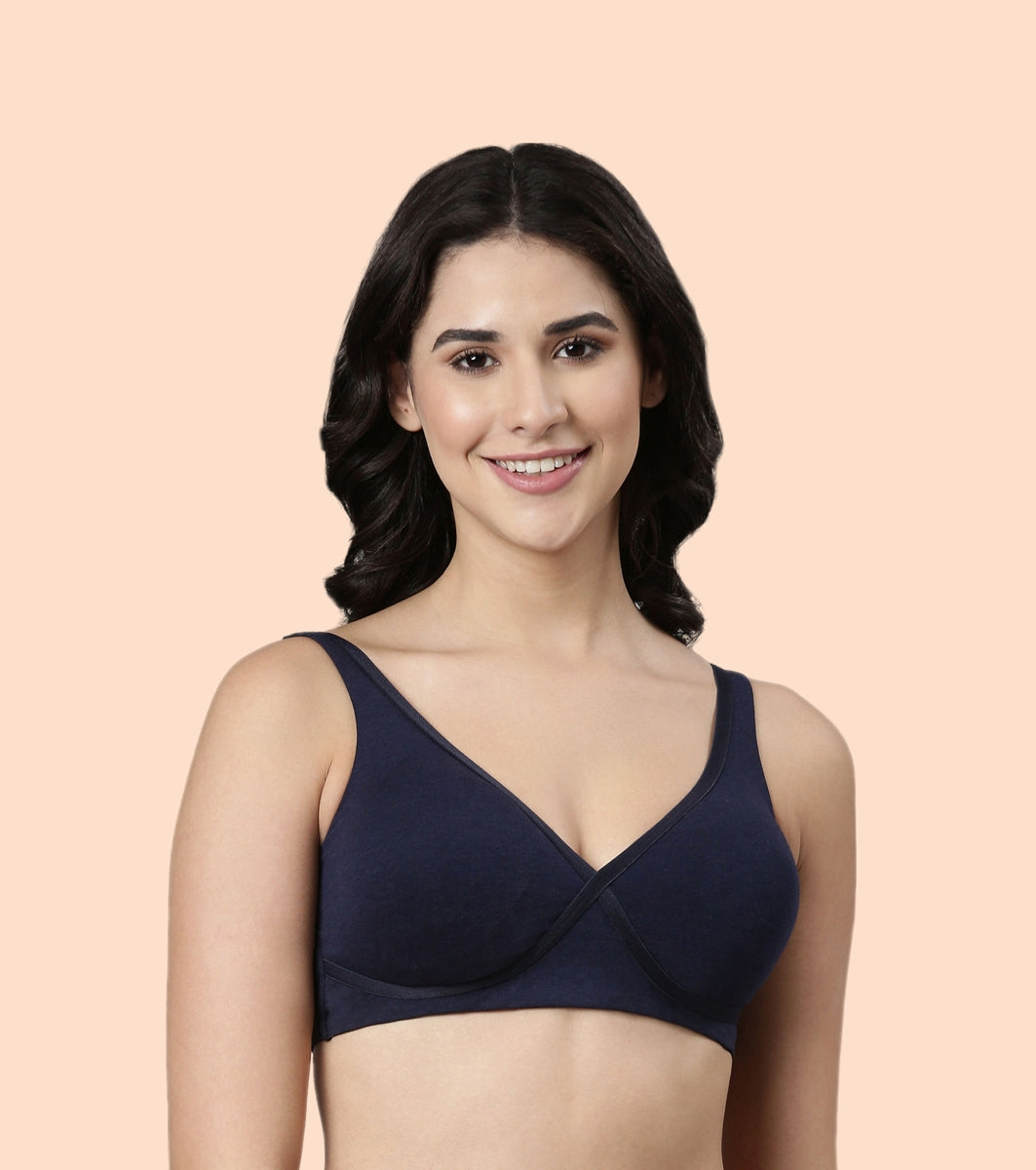 Enamor BambooBliss A076 Ultimate Softness Innovation Bamboo Cotton Lounge Slip-on T-shirt Bra for Women with Removable Pads- High Coverage, Padded and Wirefree