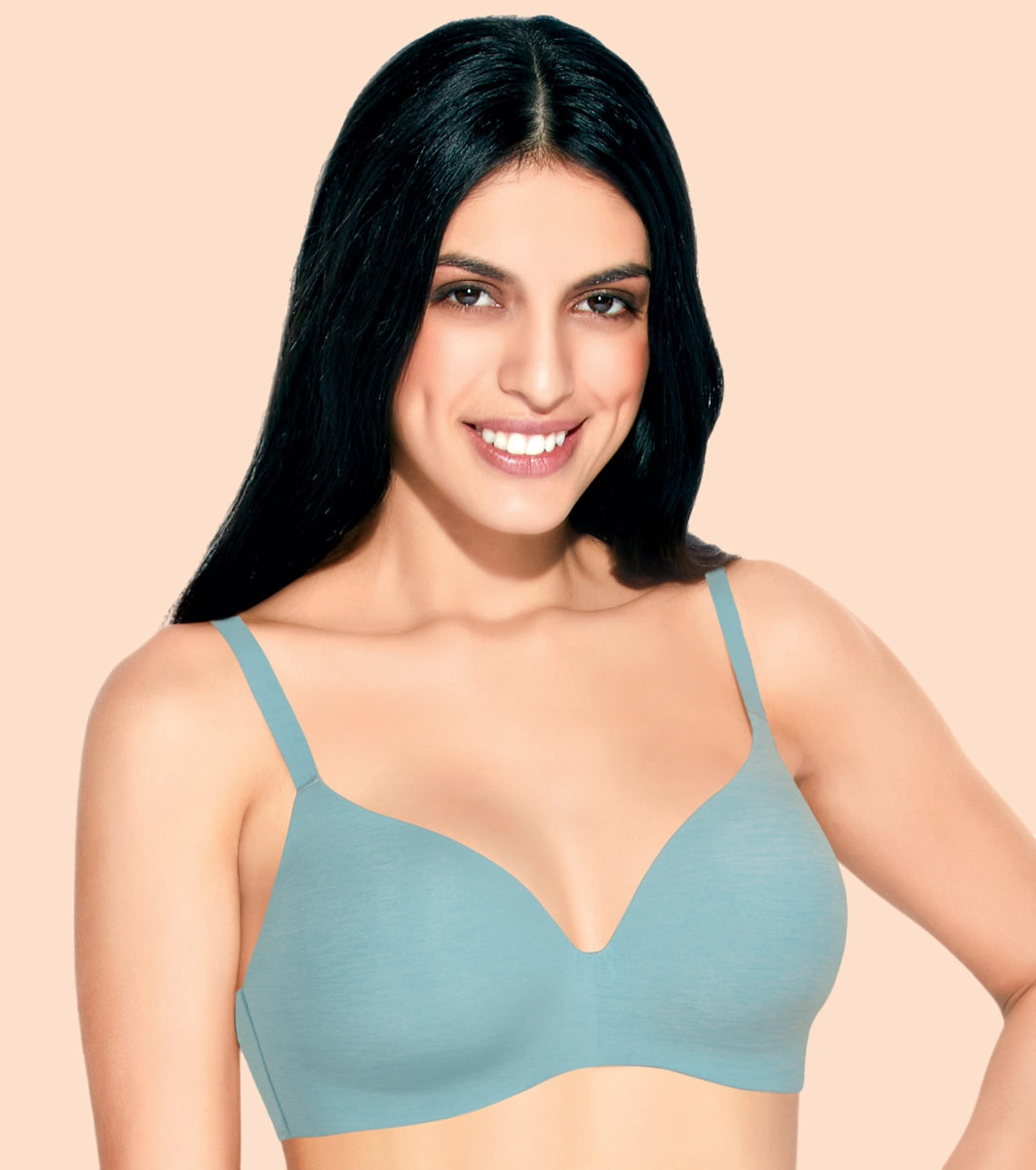 Enamor InvisiBra F084 Seamless Ultra Smoothening with Invisible Edges T-Shirt Bra - Padded Wirefree Medium Coverage - Meadow Blue