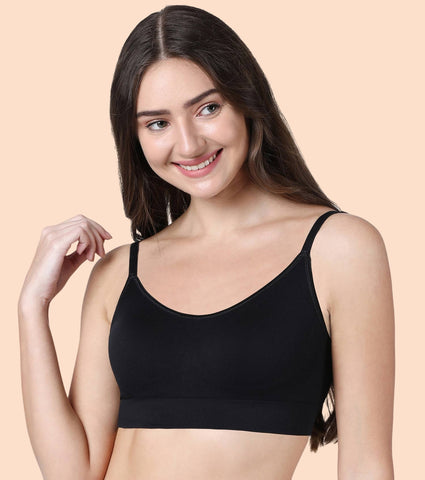 Enamor FlexiFree F037 Ultimate Comfort Seamless No -pinch T-shirt Bra for Women- High Coverage, Padded and Wirefree - Black