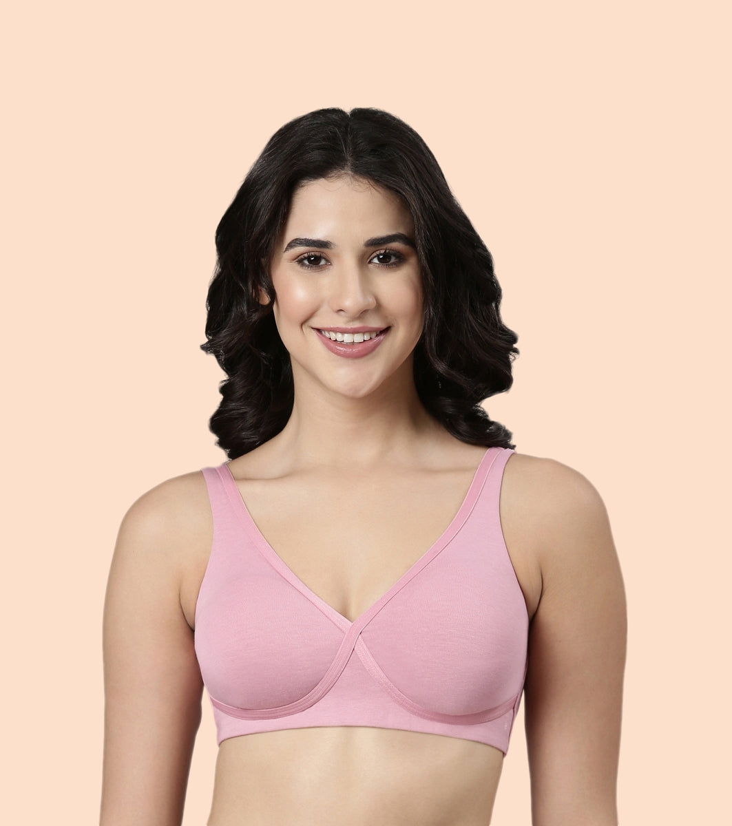 Enamor BambooBliss A076 Ultimate Softness Innovation Bamboo Cotton Lounge Slip-on T-shirt Bra for Women with Removable Pads- High Coverage, Padded and Wirefree