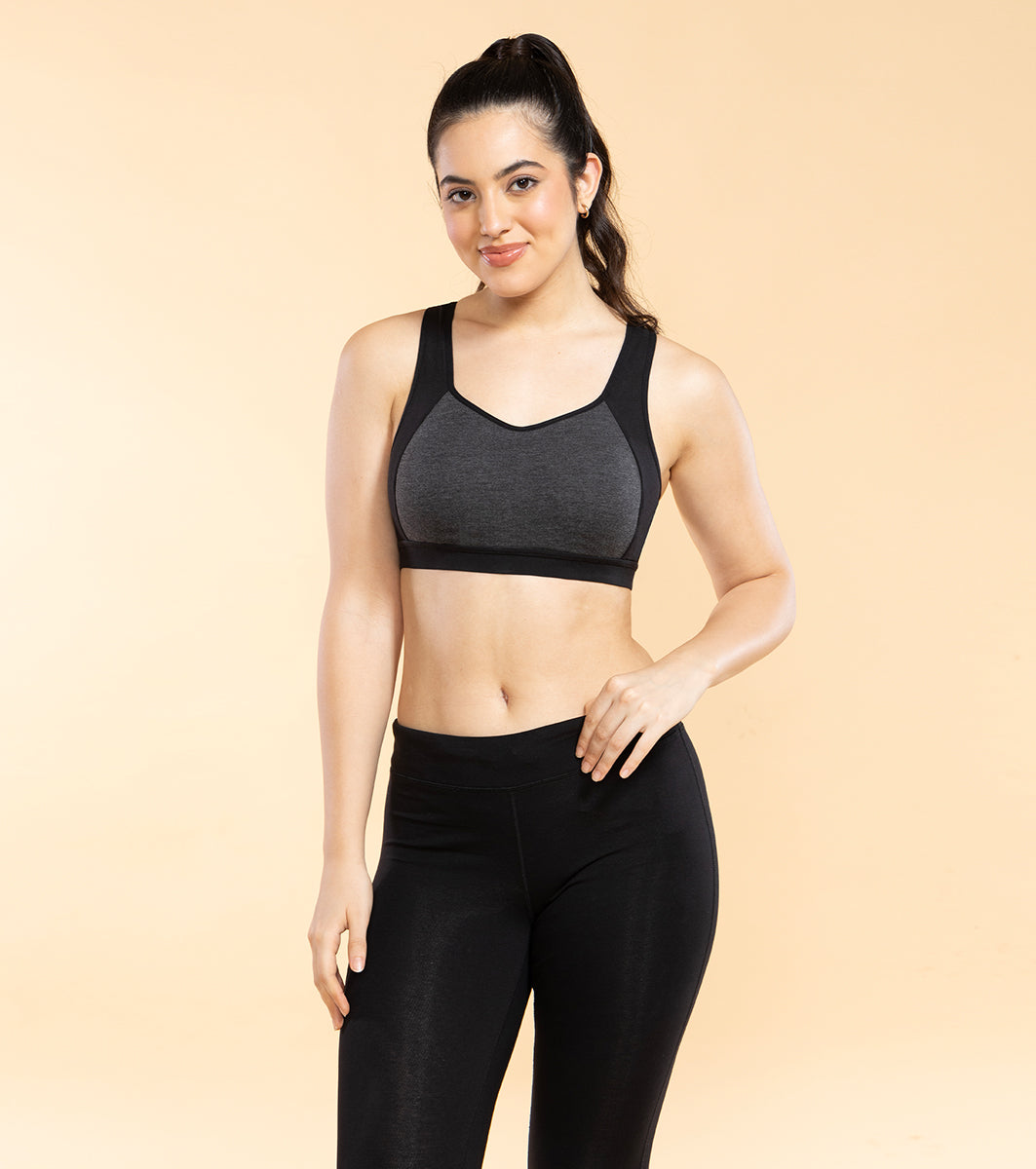 Enamor SB38 Medium Impact Cotton Sports Bra, Padded, Wire-Free, Full Coverage for Comfort