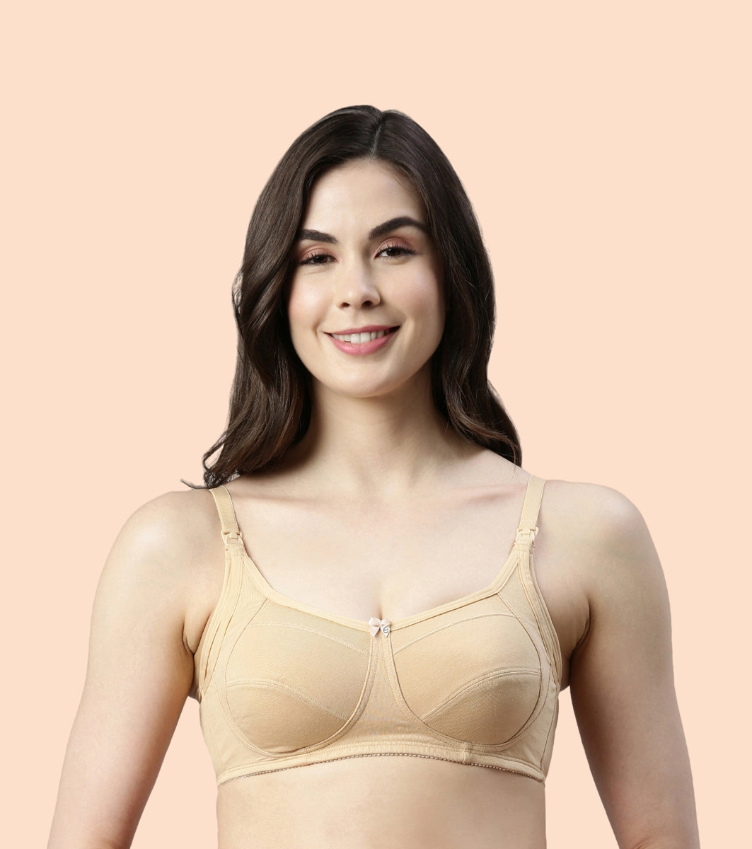 Enamor Eco-Melange MT02 Sectioned Lift and Support Cotton Nursing Bra for Women- High Coverage, Non Padded and Wirefree - Skin