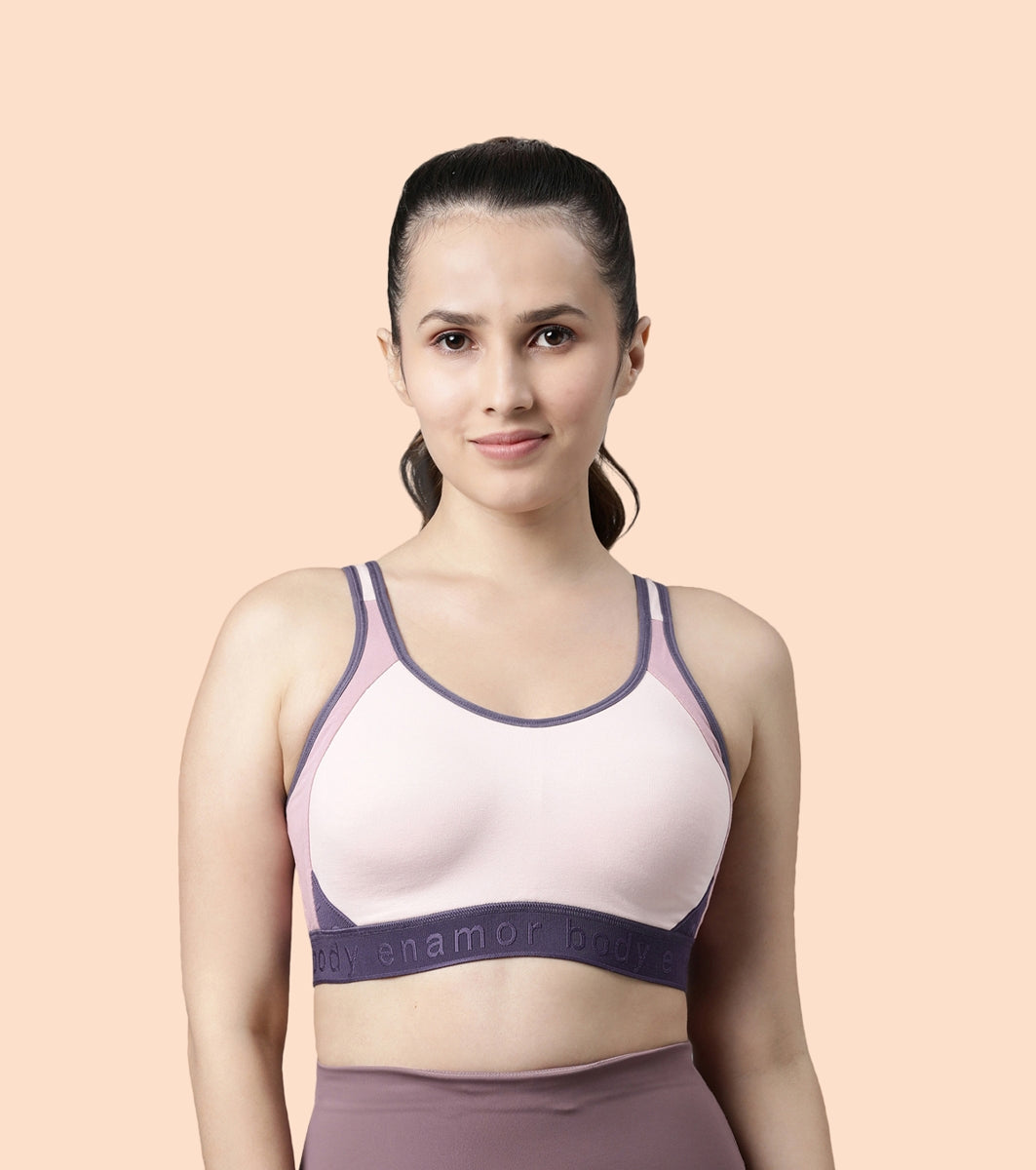 Enamor Agion SB28 Antimicrobial Side Shaper Active Sports Bra for Women - Non Padded, Wirefree and High Coverage - Parfait Pink