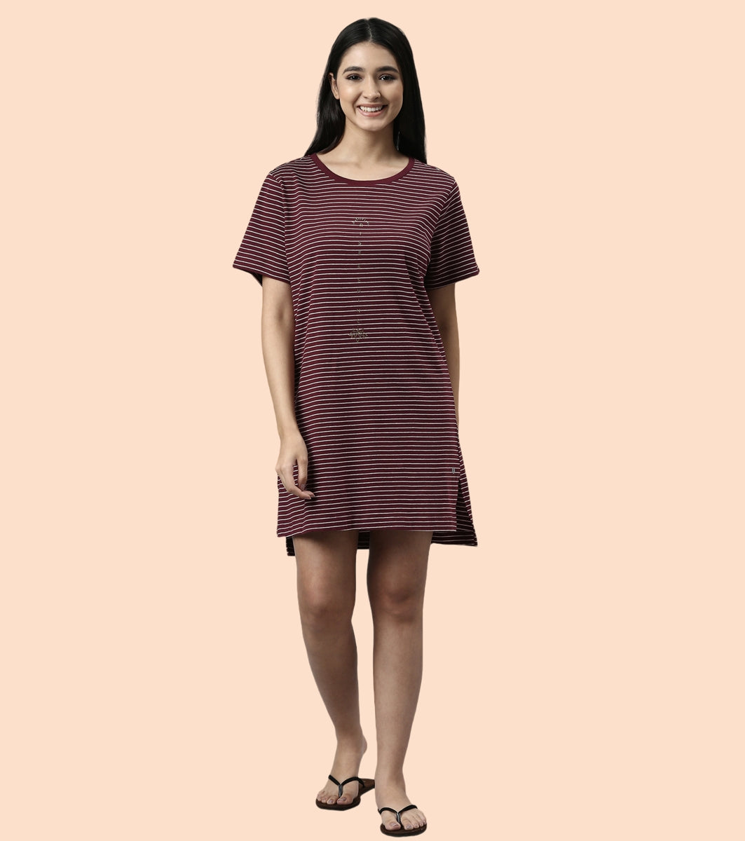 Tunic Tee – Stripes | Short Sleeve Tunic Tee With Side Slit & Mindful Graphic