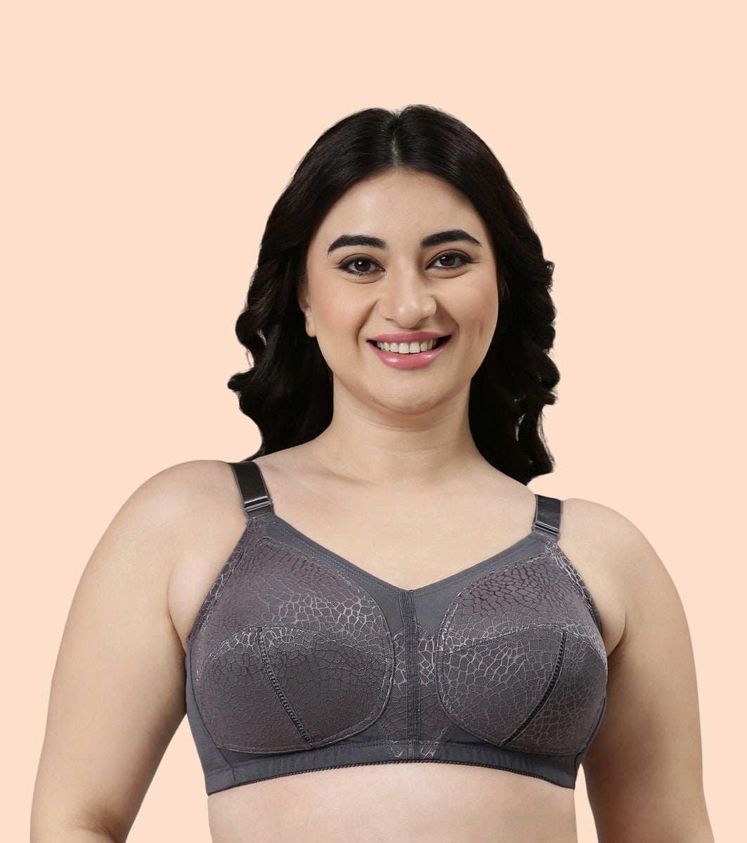 Enamor Body Transform F096 Ultimate Curve Support Bra for Women- Full Coverage, Non Padded and Wirefree - Ink Grey