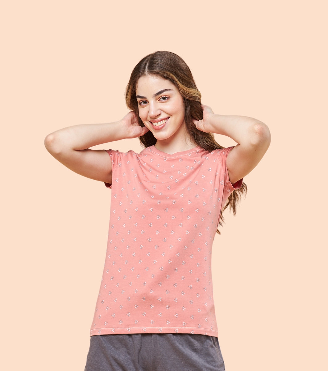 Enamor Essentials Womens E247-Short Sleeve Crew Neck Slim Fit Stretch Cotton Tee