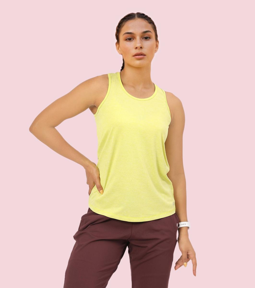 Enamor A308 Women Crew Neck Sleeveless Slim Fit Activewear Workout T-Shirt - Cyber Lime Mel