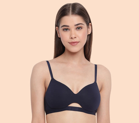 Enamor CloudSoft A032 Invisible Neckline Cotton T-shirt Bra for Women- Medium Coverage, Padded and Wirefree - Eclipse