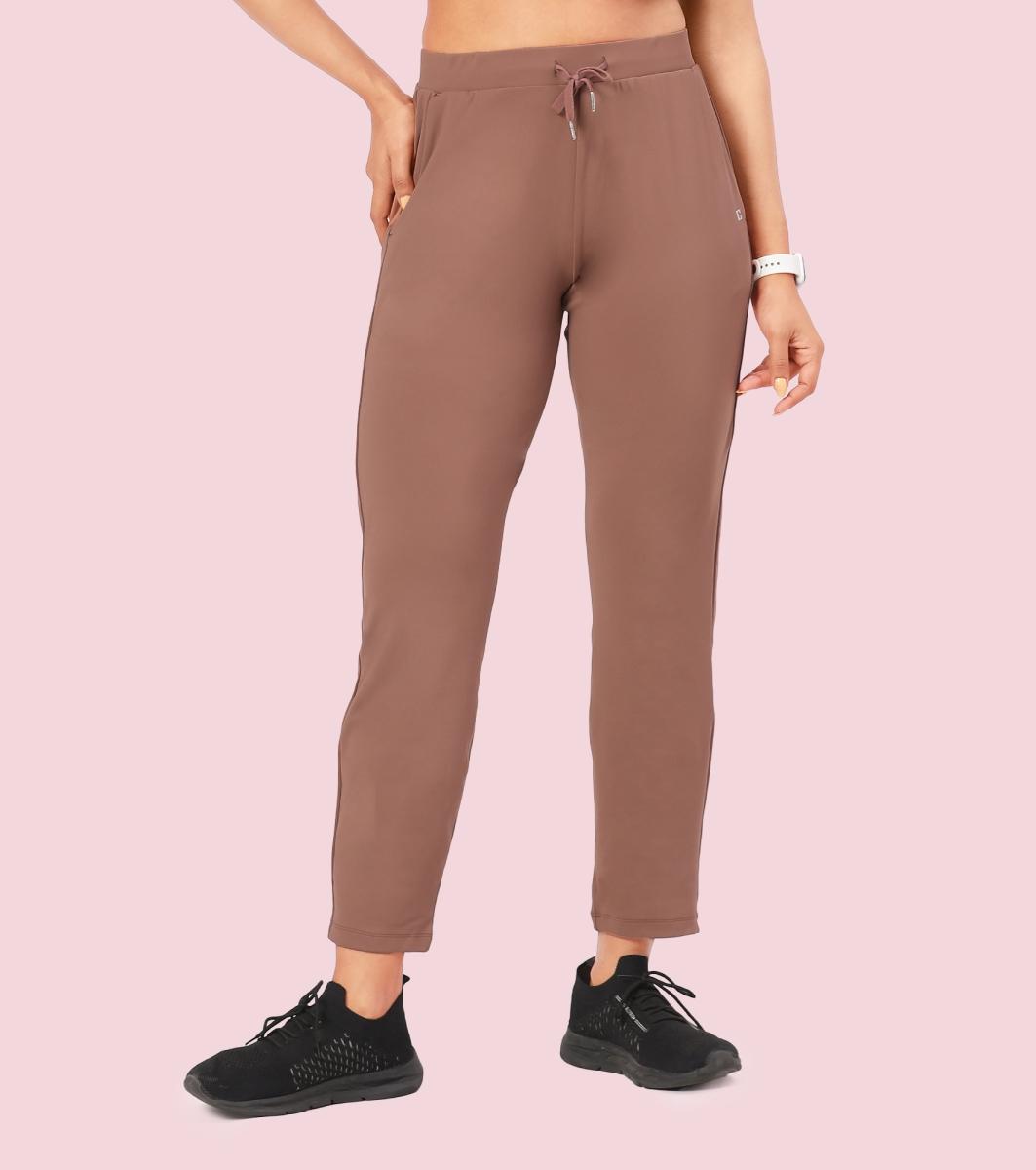 Enamor E068 Women Antimicrobial Mid Rise Relaxed Fit Active Travel Pants - Nutmeg