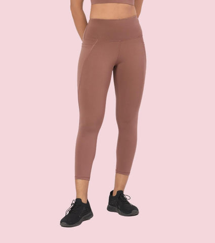 Enamor A605 Basic Quick Dry High Waist Basic Workout Leggings with Elasticated Waistband - Nutmeg