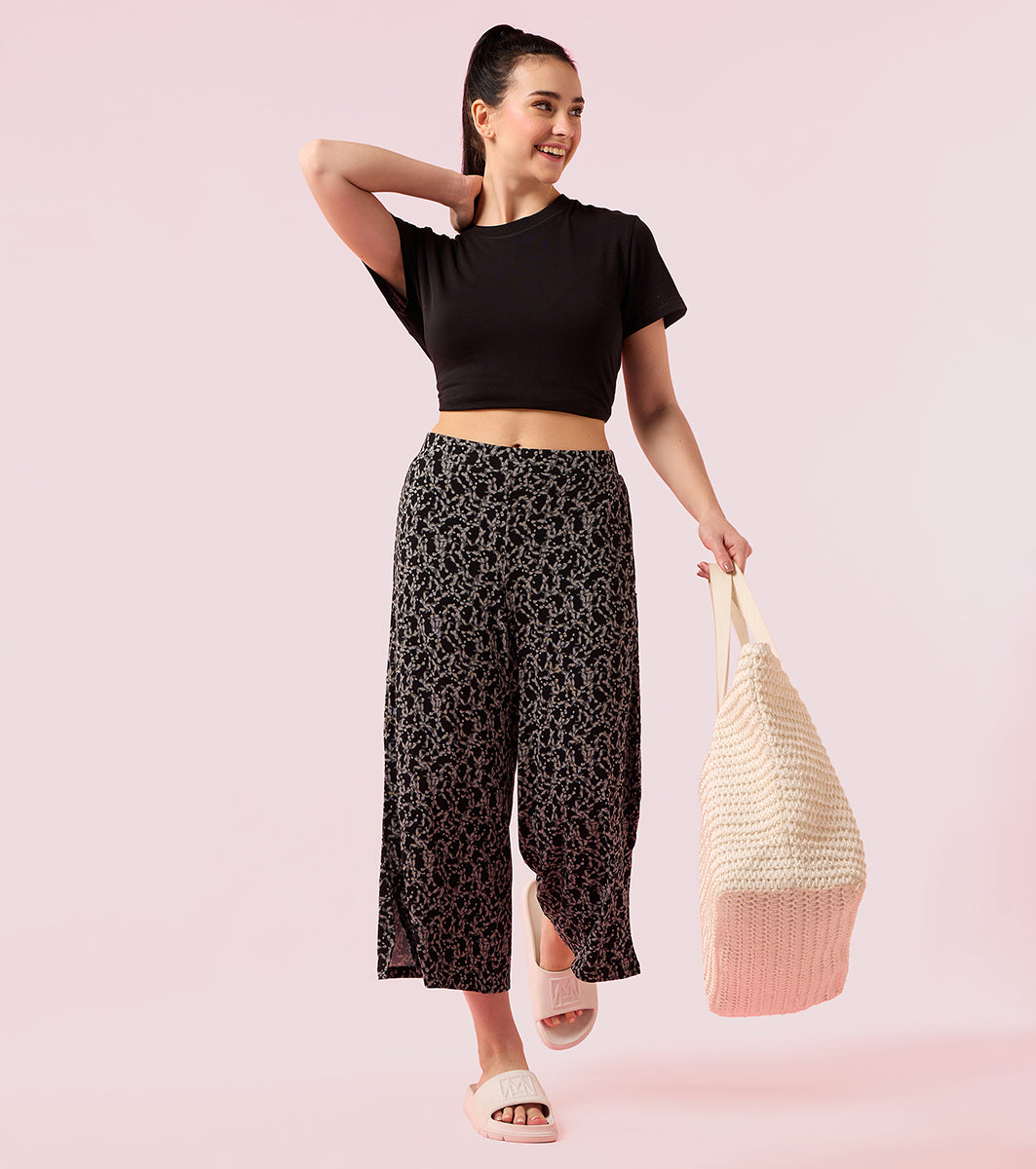 Enamor Essentials EA64 Shop In Culotte | Crop Length Culotte With Smart Side Slits - Jbk Abstract Alchemy