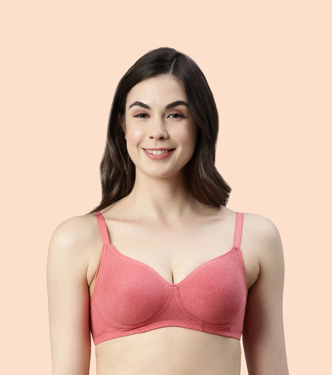 Enamor Fab-Cool A042 Side Support Shaper  Stretch Cotton Everyday Bra for Women- High Coverage, Non Padded and Wirefree - Tomato Melange