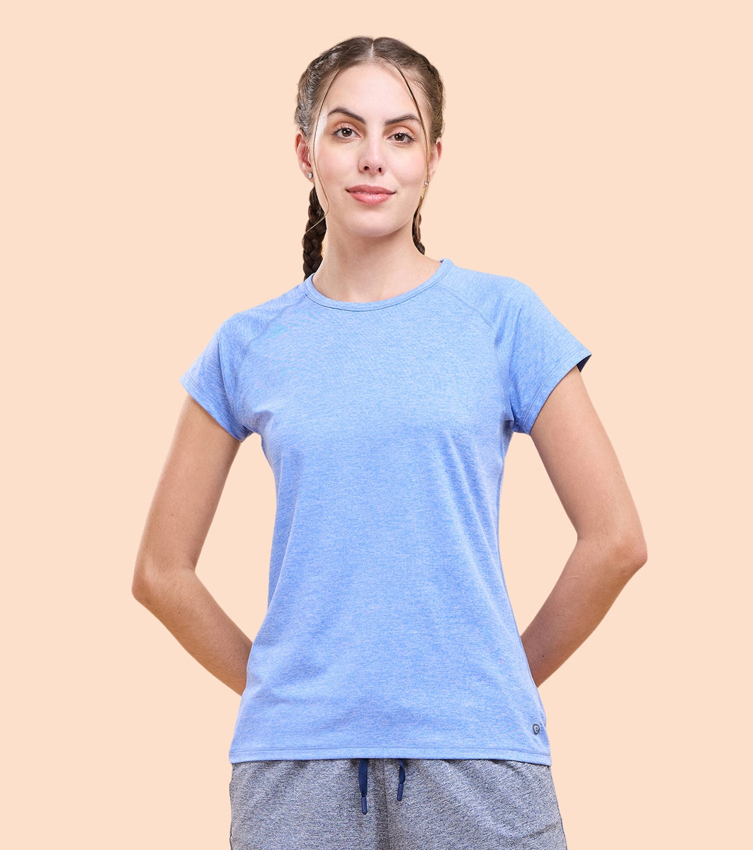 Enamor Athleisure Womens E089-Short Sleeve Scoop Neck Slim Active Graphic Tee