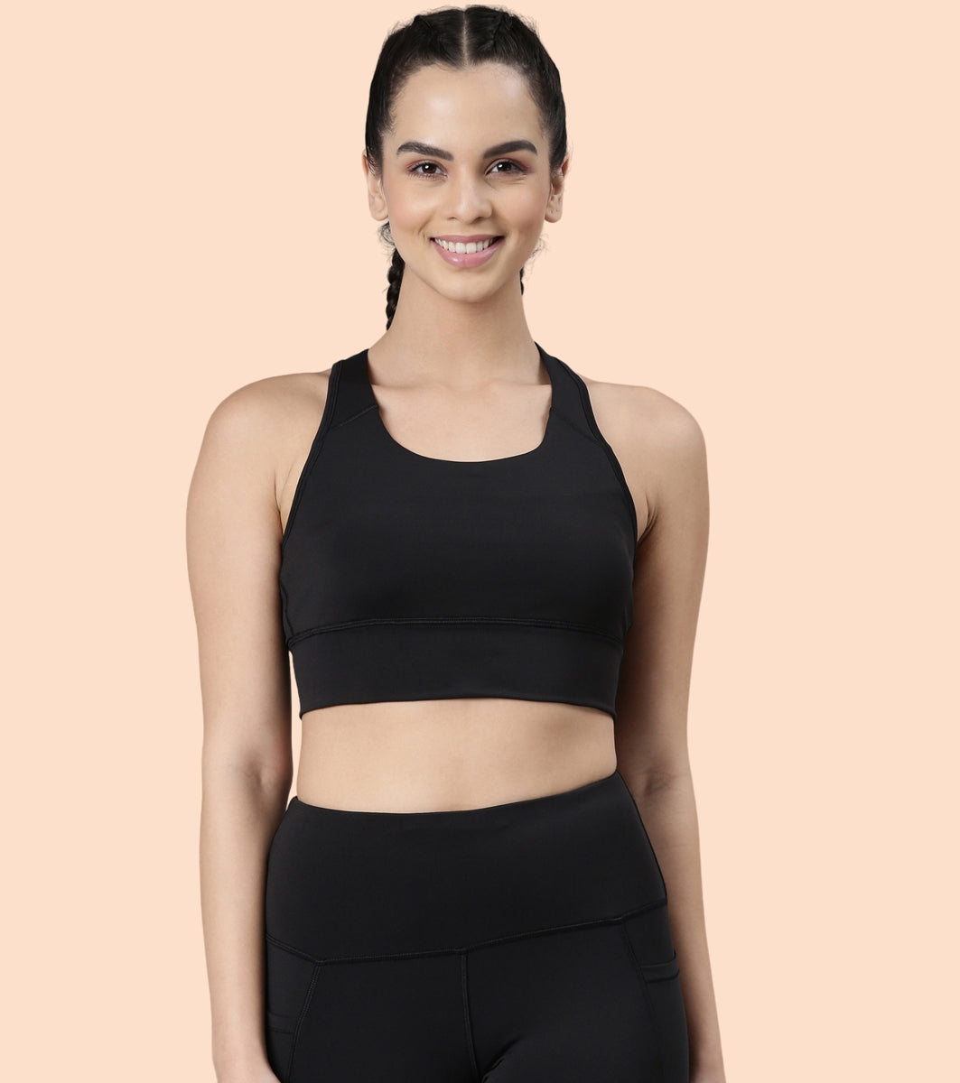 Enamor Basic Workout Sports Bra | Medium Impact Dry Fit Longline Bra For Women | A202