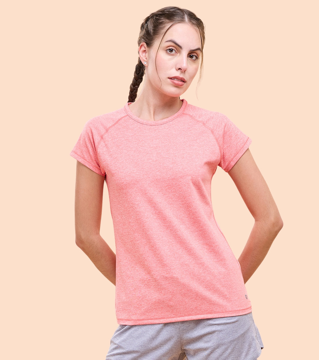 Enamor Athleisure Womens E089-Short Sleeve Scoop Neck Slim Active Graphic Tee