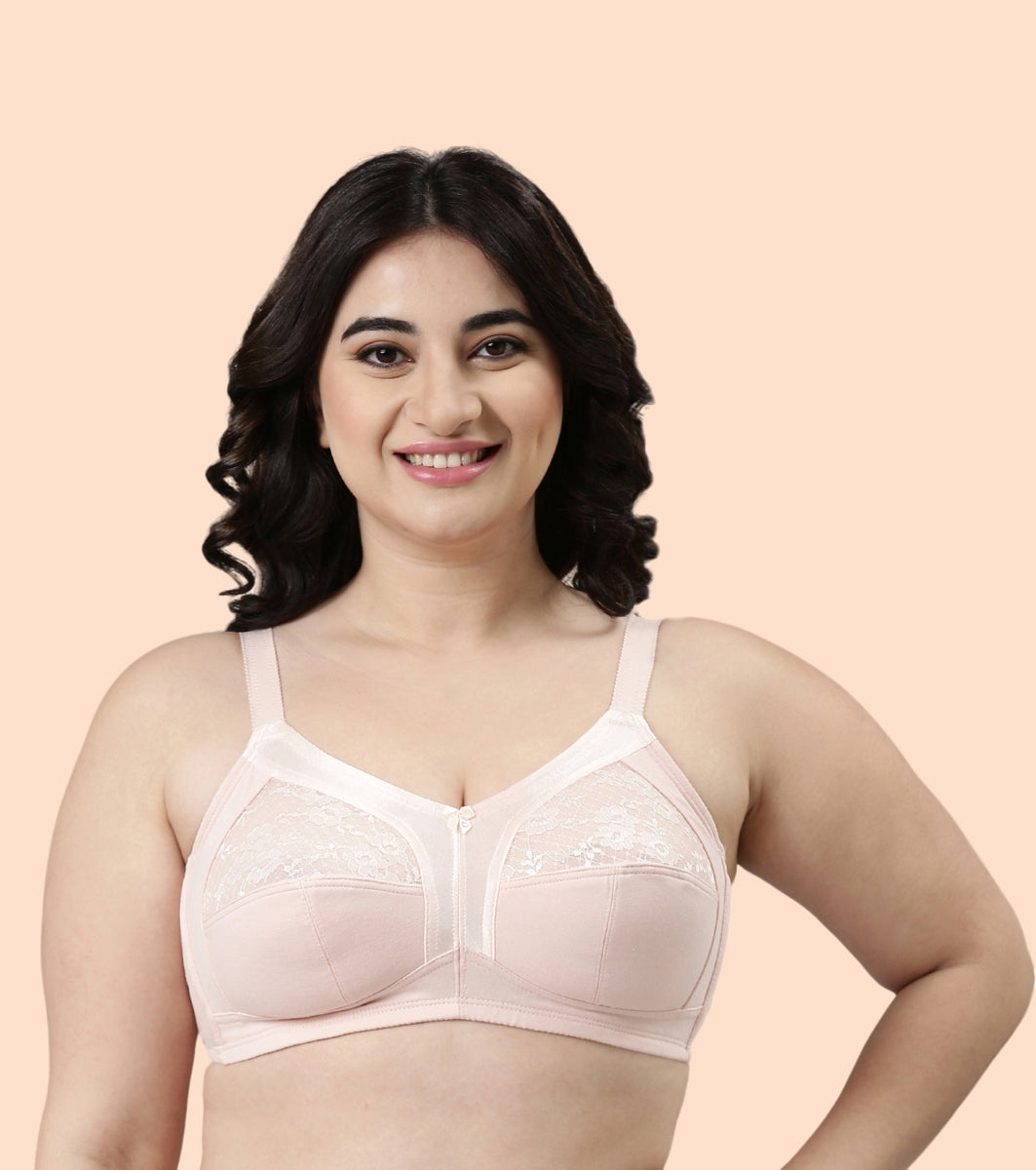 Enamor Fab-Cool A014 Super Contouring M-frame Full Support  Cotton Bra for Women- Full Coverage, Non Padded and Wirefree - Pearl