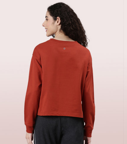 Enamor Drop Shoulder Sweat For Women | Cotton Terry Graphic Sweatshirt | E9G2