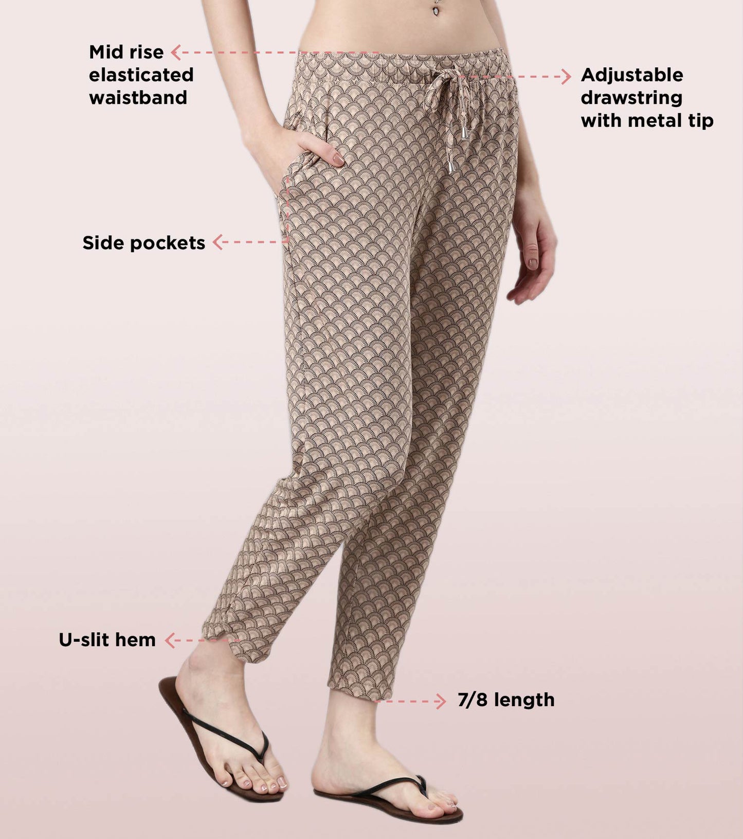 Shop-In Pants - Tapered Lounge Pants With Self Fabric Drawstring With Metal Ends | E048