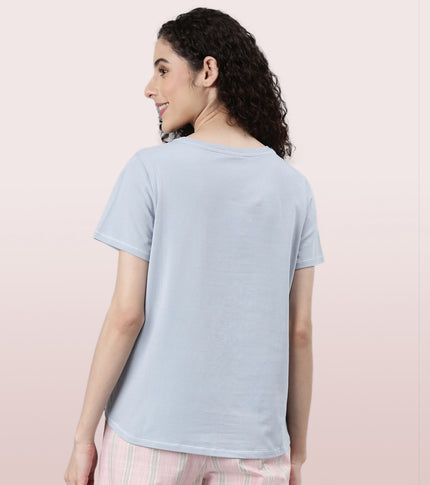  Enamor Basic Stretch Cotton Tee | Short Sleeve Crew Neck Tee For Women | E305