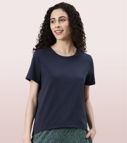  Enamor Basic Stretch Cotton Tee | Short Sleeve Crew Neck Tee For Women | E305