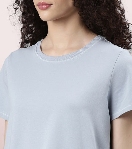  Enamor Basic Stretch Cotton Tee | Short Sleeve Crew Neck Tee For Women | E305