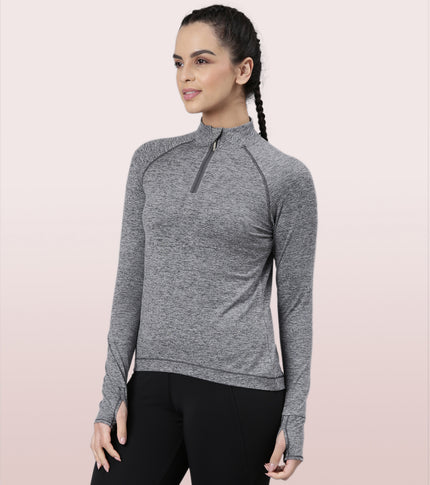 Enamor Long Sleeve Workout Tee | Slim Fit Troyer T-Shirt With Thumbhole For Women | A310