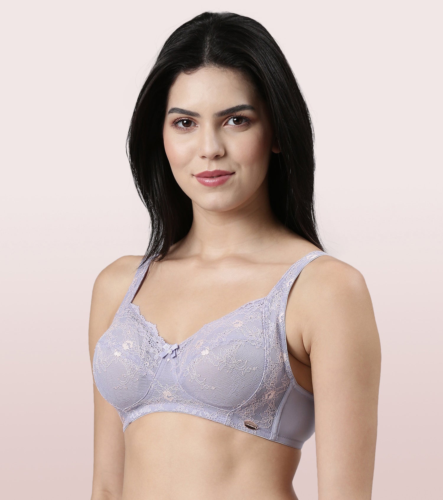 Buy ENAMOR Black Full Support Lace Bra - High Coverage Non-Padded Wirefree