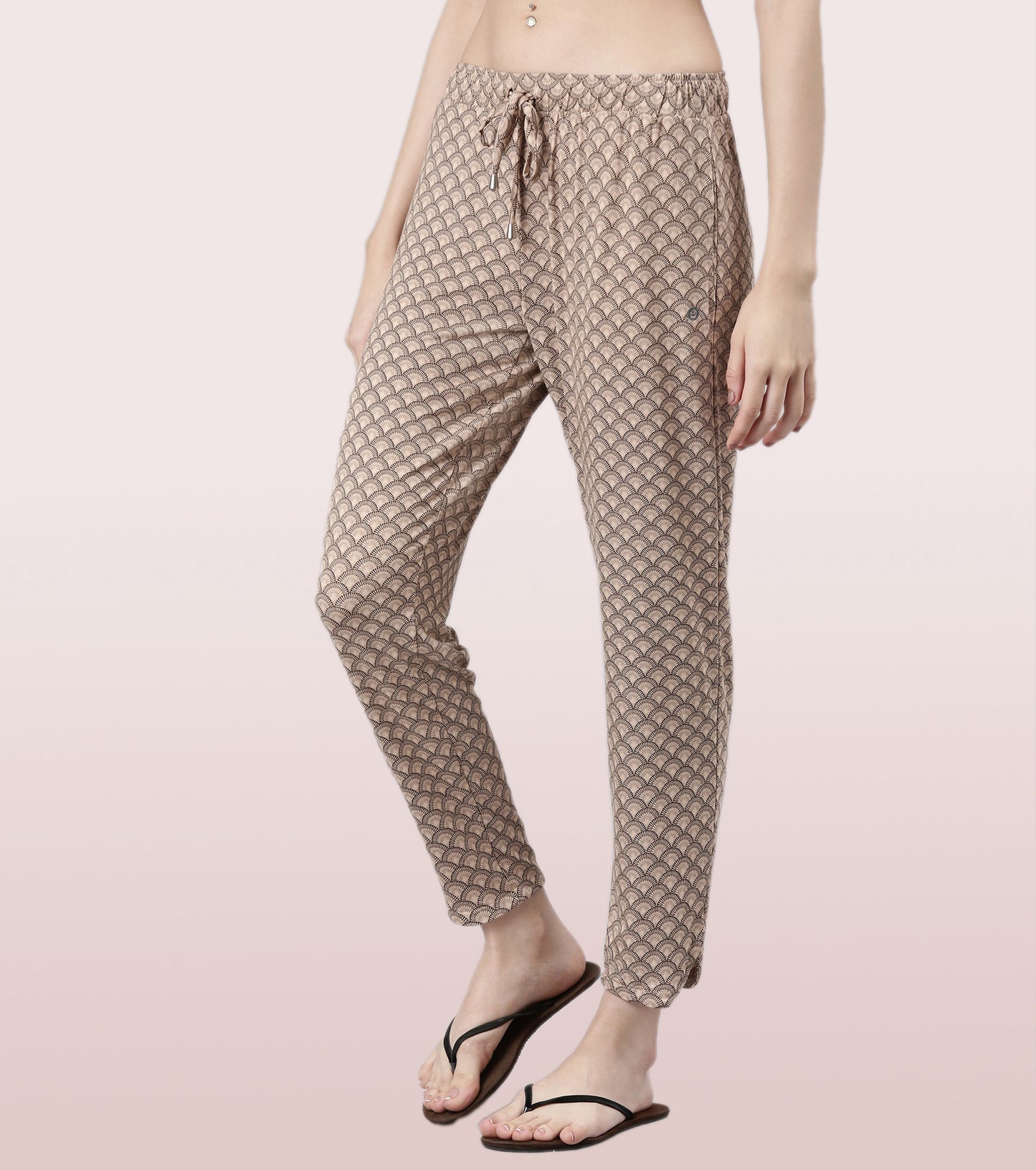 Shop-In Pants - Tapered Lounge Pants With Self Fabric Drawstring With Metal Ends | E048