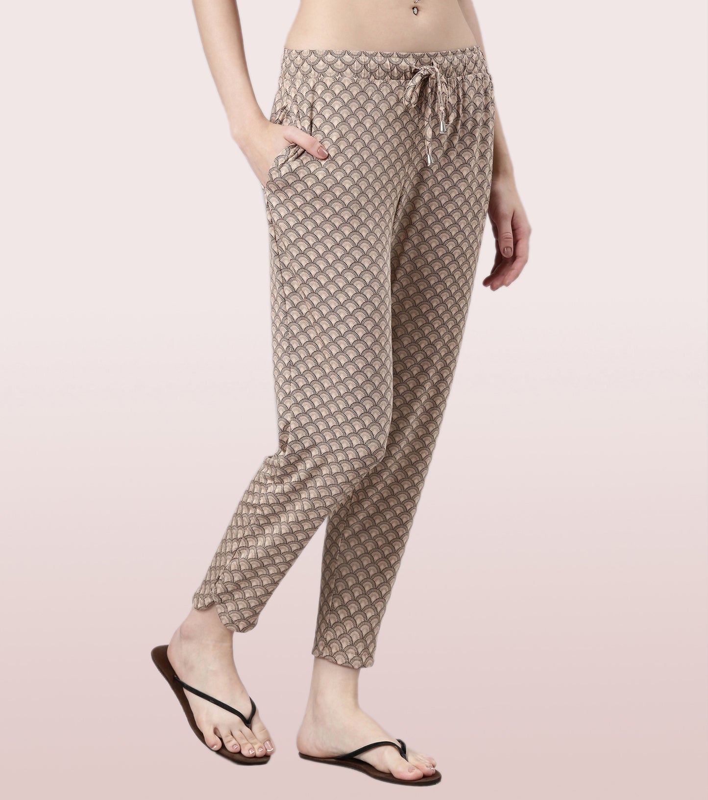 Shop-In Pants - Tapered Lounge Pants With Self Fabric Drawstring With Metal Ends | E048