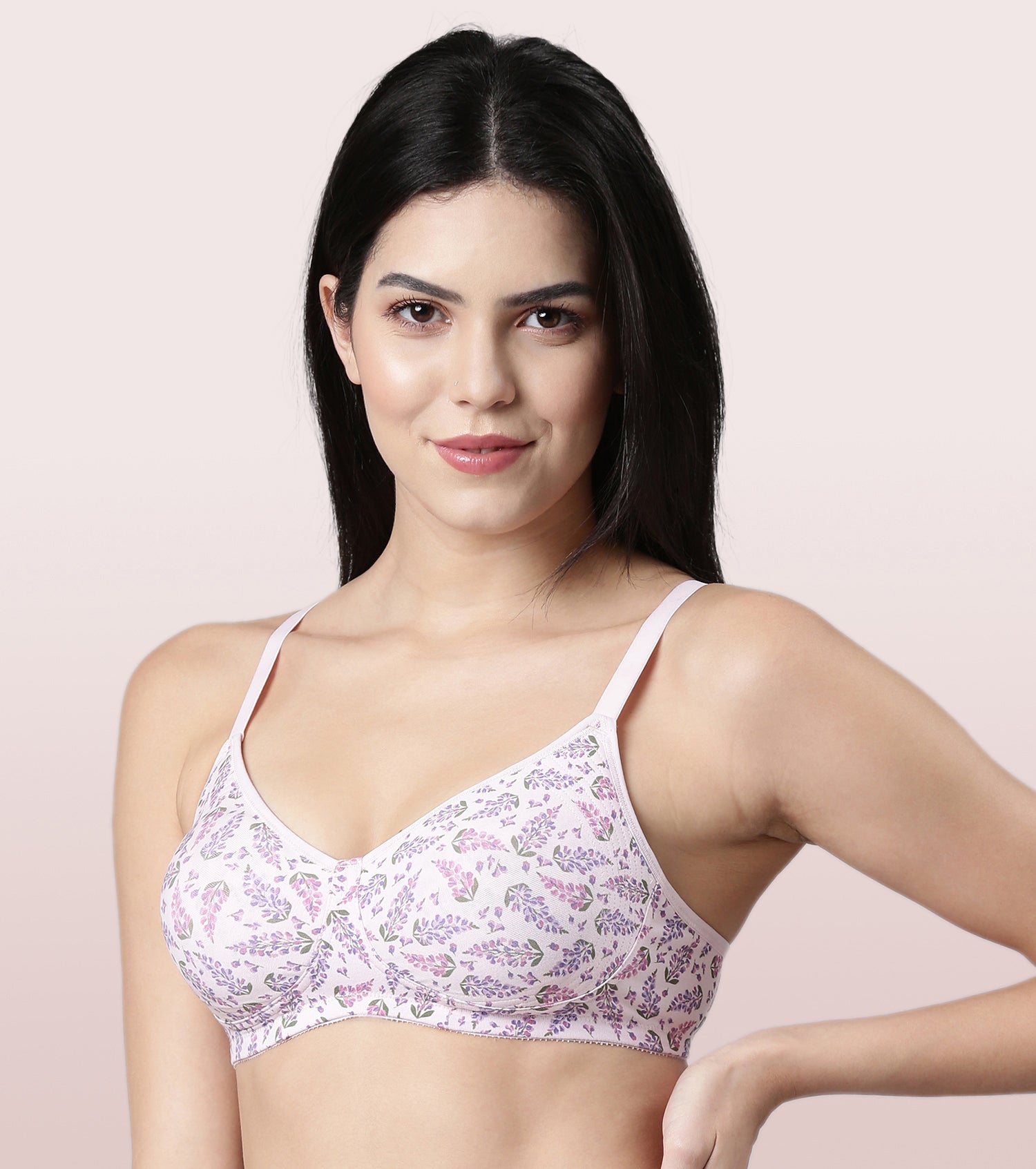 Enamor Fab-Cool Stretch Cotton Everyday Bra for Women- High Coverage, Non  Padded and Wirefree - Lupine Print / 32B
