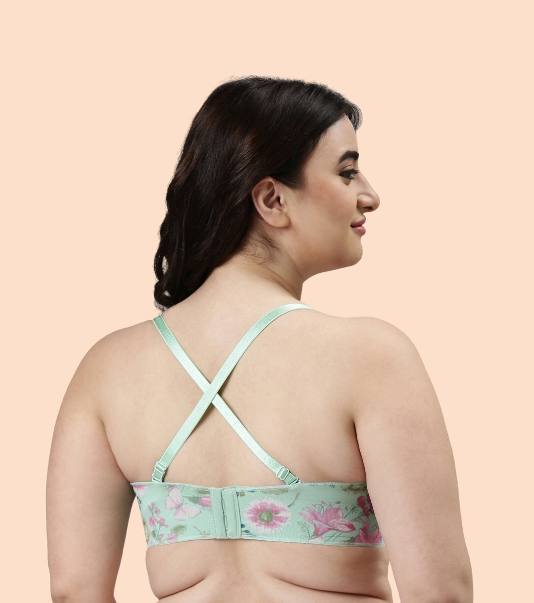 Enamor Full Figure, Strapless & Multi-Way Bra For Women - Padded, Wired Bra For Perfect Shape & Coverage | F074 | Mint Floral