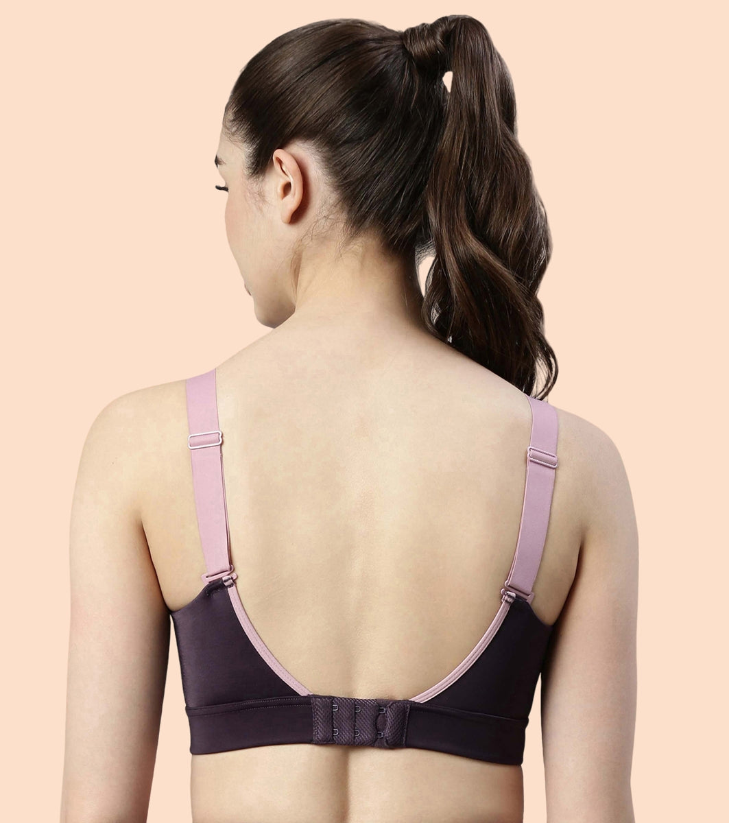 Enamor Agion SB18 Convertible Back High-Impact Sports Bra for Women- Full Coverage, Padded and Wirefree - Night Shade