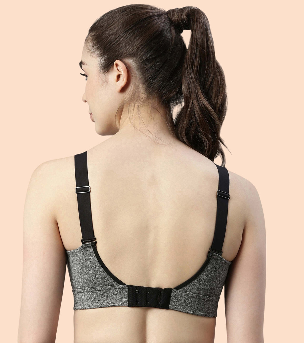 Enamor Agion SB18 Convertible Back High-Impact Sports Bra for Women- Full Coverage, Padded and Wirefree - Black